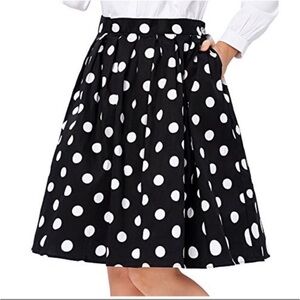 Grace Karin Black White Polka Dot Pleated Skirt Size XL